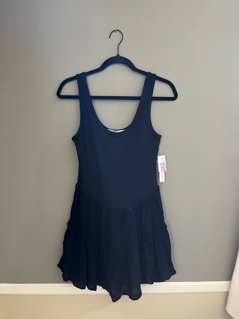 NWT Tank Romper Dress Removable Bra Cup Inserts Black Tiered Tank Mini Dress - Picture 1 of 10